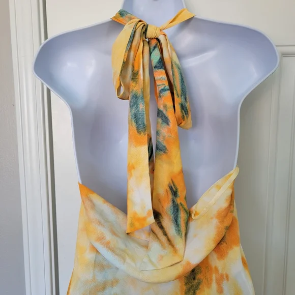 NWT Hello Molly Green Yellow Tie Dye Halter Neck Summer Mini Dress Size 4 - Picture 7 of 13